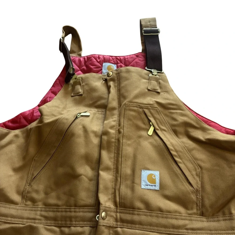 Carhartt Bib Overalls Mens 50x30 Brown R38 Duck Insulated Quilt Lined Workwear